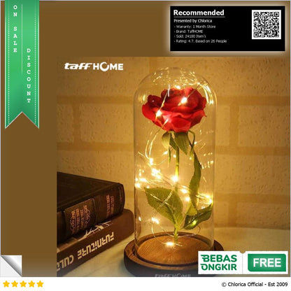 TaffHOME Lampu Meja Hias LED Mawar Beauty and The Beast Warm White AC01