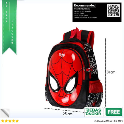 Toddi Tas Ransel Sekolah Anak Backpack Model Spiderman 1801