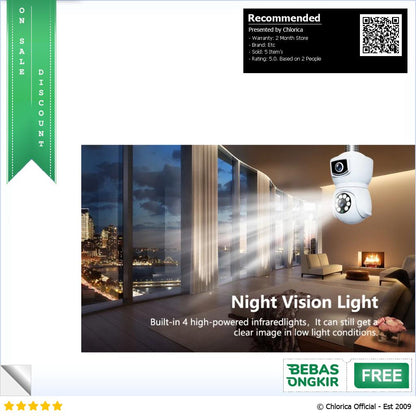 V380 Pro Kamera CCTV Bohlam Dual Lens WiFi IP Camera E27 1080P E9