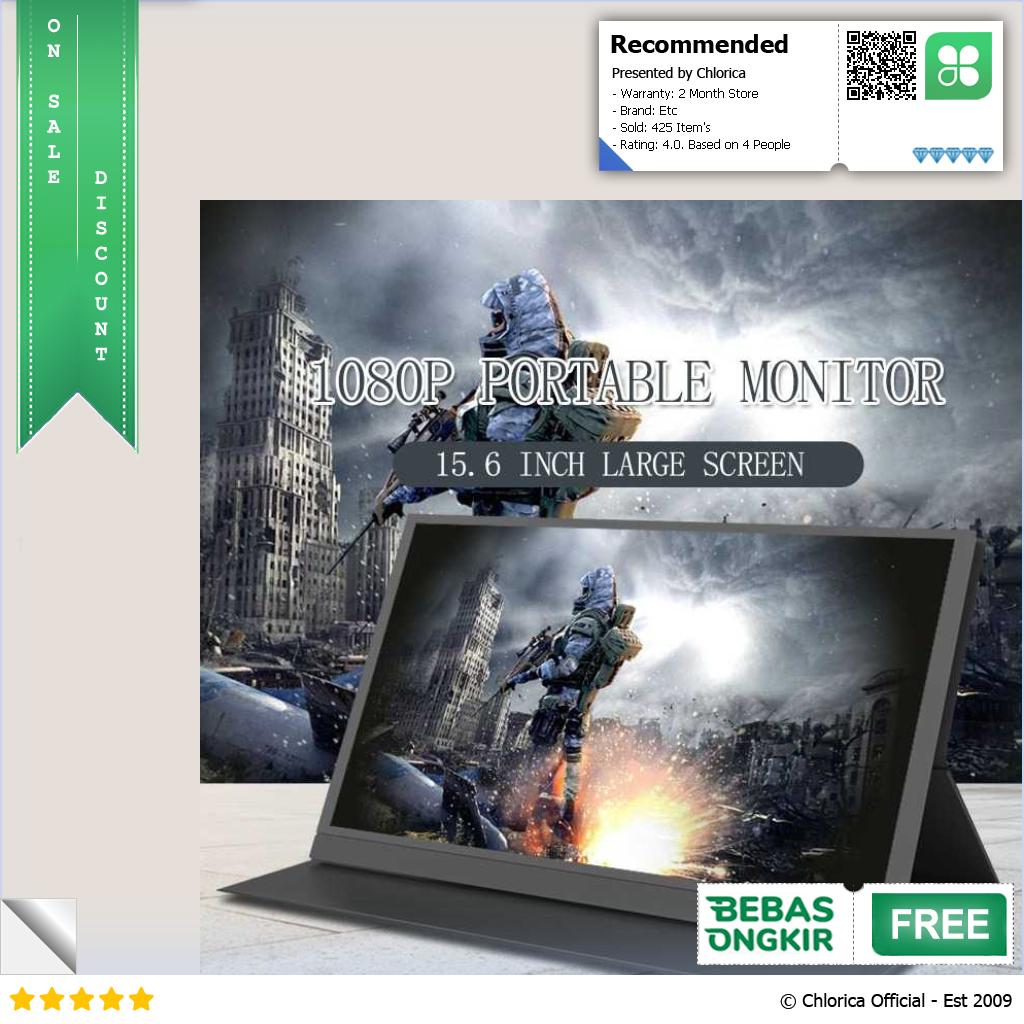 ZEUSLAP Portable Monitor FHD 15.6 Inch 1080p HDMI Type C IPS LG156