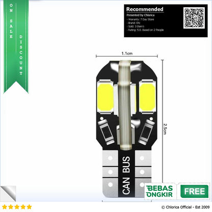 ASLENT Lampu Parkir Mobil LED Senja Canbus LED T10 W5W 12V 10 PCS 85730SMD