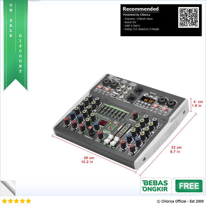 LOMEHO Mixer Audio Professional DSP 99 Effects Bluetooth USB 6 Channel AM AX6