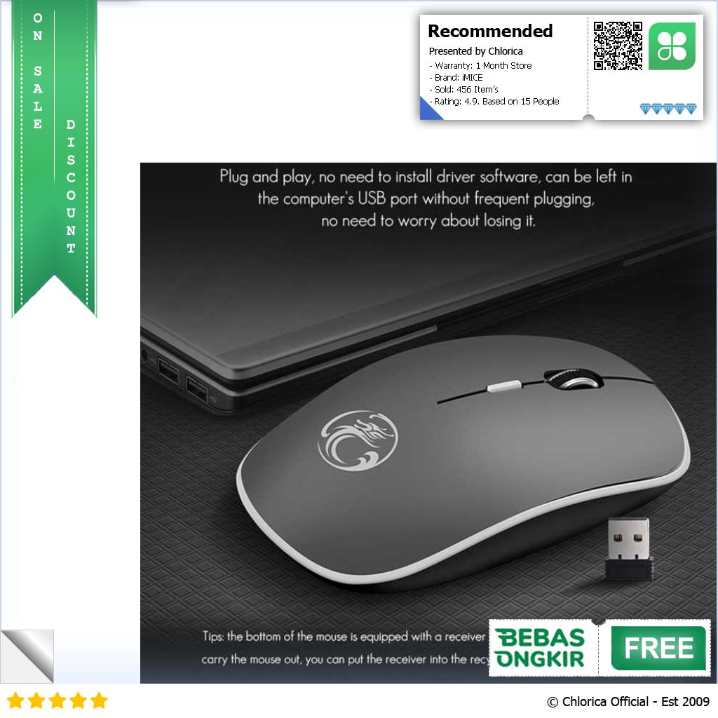 iMICE Super Slim Silent Optical Wireless Mouse 2.4GHz 1600DPI G 1600