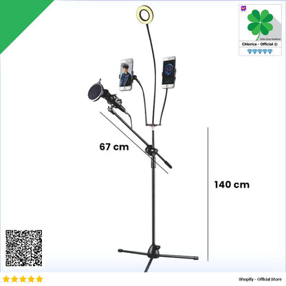 Microphone Stand Tripod with 2 x Smartphone Holder & Ring Light NB 03B