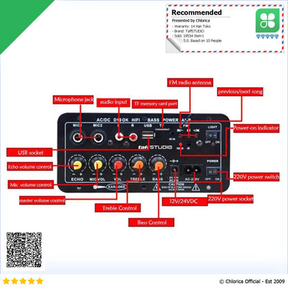 TaffSTUDIO Amplifier Board Audio Bluetooth USB FM Subwoofer DIY 400W D10OK