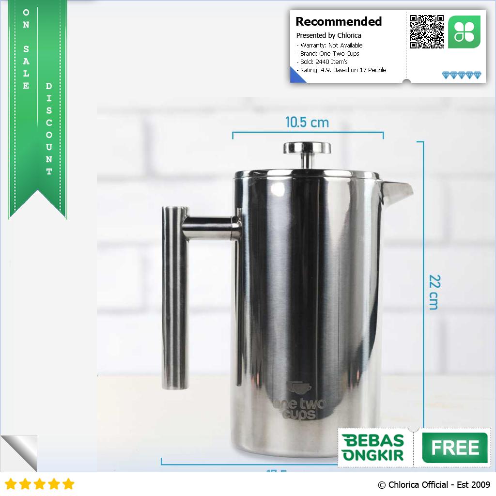 One Two Cups French Press Coffee Maker Pot Stainless Steel FP1L