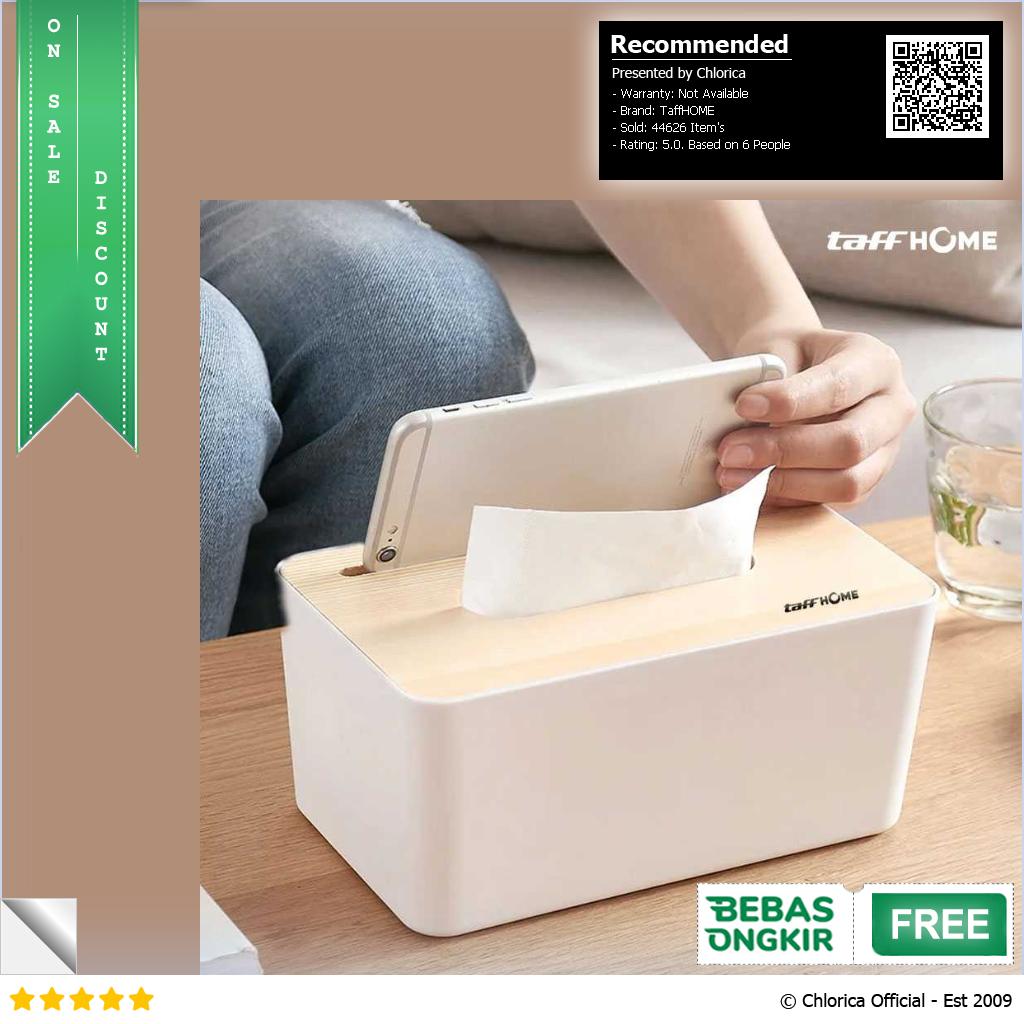 TaffHOME Kotak Tisu Kayu Tissue Box dengan Holder Smartphone ZJ008