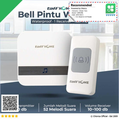 TaffHOME Bell Pintu Wireless Doorbell Waterproof 1 Receiver 433Mhz A9