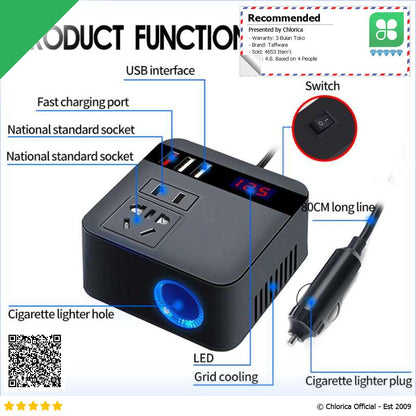 Taffware Car Power Inverter Konverter USB Charging 12 24V 100W EA851