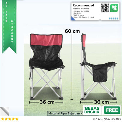 LAKIKA Kursi Lipat Outdoor Mancing Camping Foldable Chair with Pocket LK4