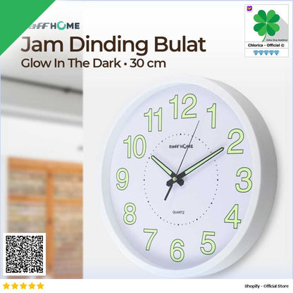 TaffHOME Jam Dinding Bulat Quartz Luminous Glow in The Dark 30cm