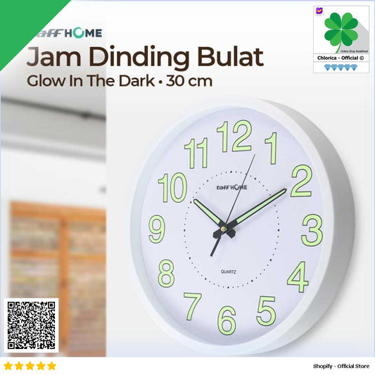 TaffHOME Jam Dinding Bulat Quartz Luminous Glow in The Dark 30cm