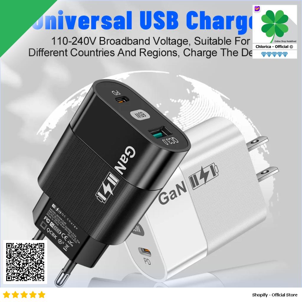 VAORLO Adaptor Kepala Charger Dual Port GaN Fast Charging QC3.0 PD 65W BK397 GaN