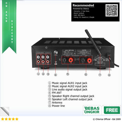 Sunbuck Audio Amplifier Bluetooth EQ Karaoke FM Radio 200W AV 80