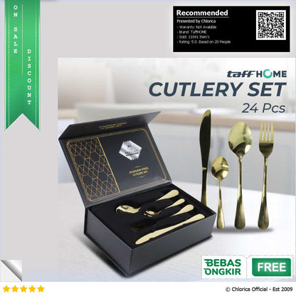 TaffHOME Set Alat Makan Perlengkapan Sendok Garpu Pisau Cutlery 24 PCS TW824