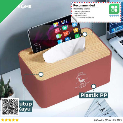 TaffHOME Kotak Tisu Kayu Tissue Box dengan Holder Smartphone ZJ008