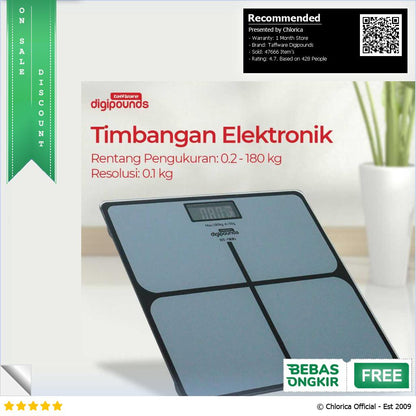 Taffware Digipounds Timbangan Badan Digital Kaca Akurat 180kg BT 986