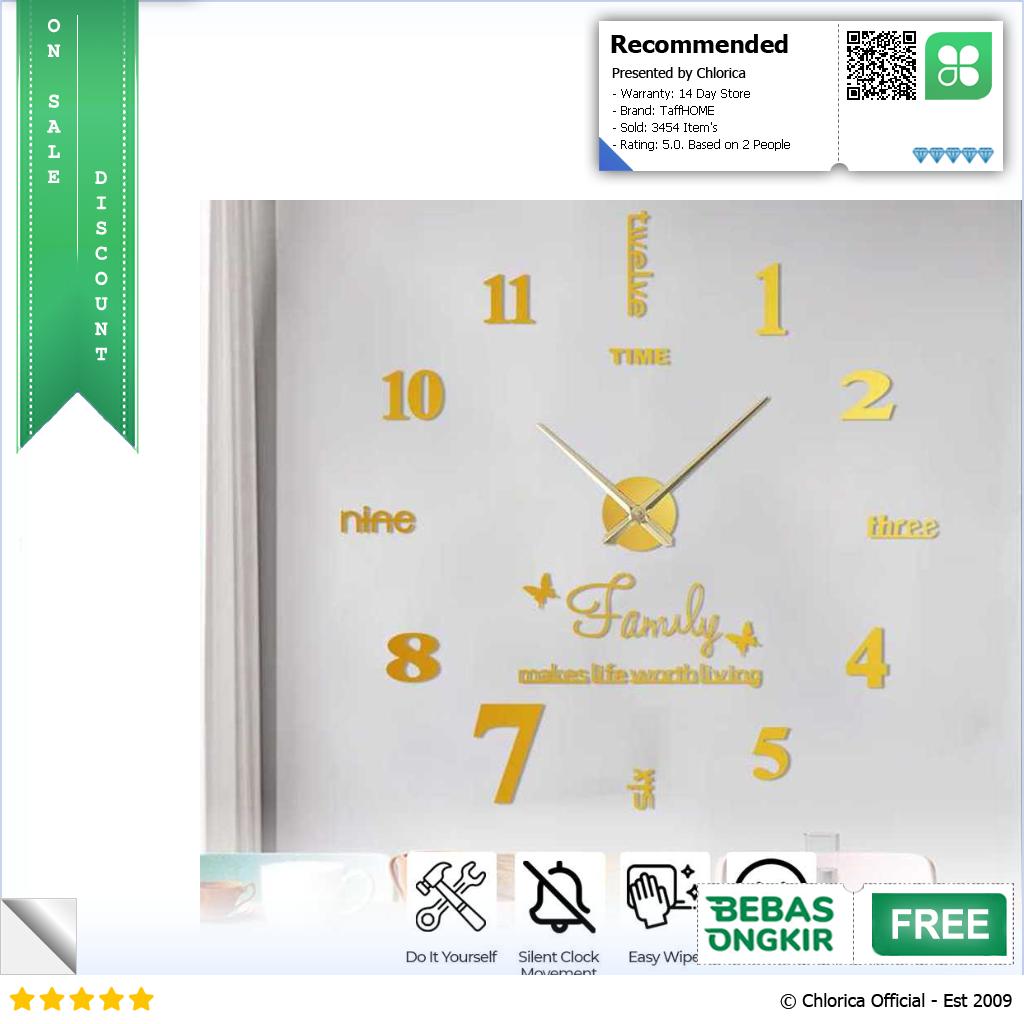 TaffHOME Jam Dinding Besar DIY Giant Wall Clock Quartz 100 cm JM 01