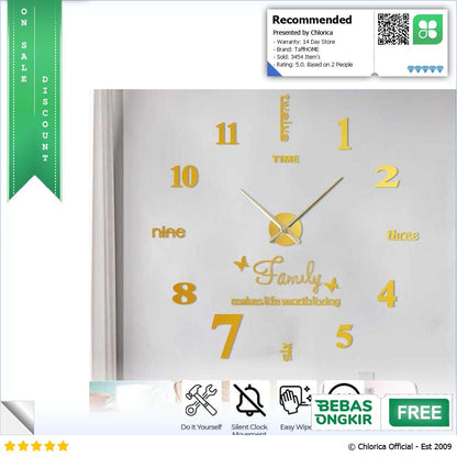 TaffHOME Jam Dinding Besar DIY Giant Wall Clock Quartz 100 cm JM 01