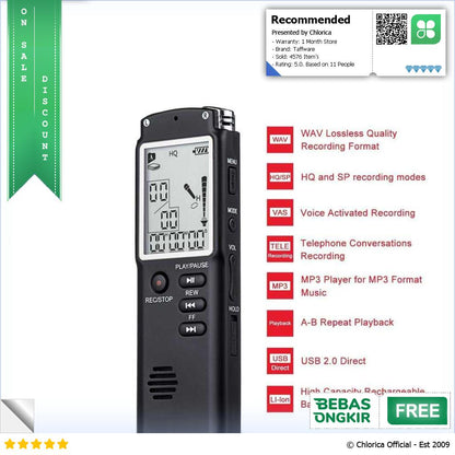 Taffware Perekam Suara Digital Voice Recorder 8GB T60