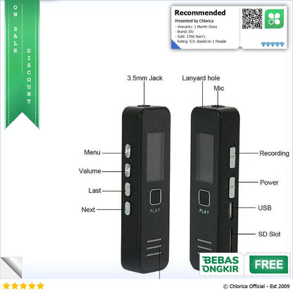 FORNORM Perekam Suara Audio Digital Mini Voice Recorder 32GB VC173