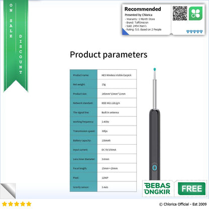 TaffOmicron Kamera Endoskopi Pembersih Telinga Endoscope Wireless NE3