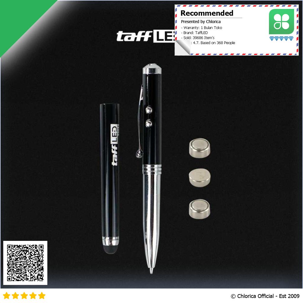 TaffLED Pulpen 4 in 1 Senter Laser Pointer Pen dan Stylus Tinta Hitam T0054