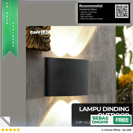 TaffLED Lampu Dinding Hias Outdoor Aluminium 4W 4 LED Warm White B053