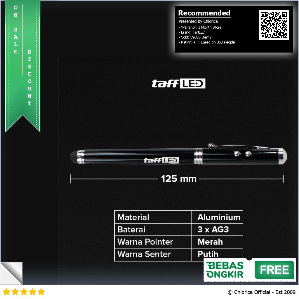 TaffLED Pulpen 4 in 1 Senter Laser Pointer Pen dan Stylus Tinta Hitam T0054