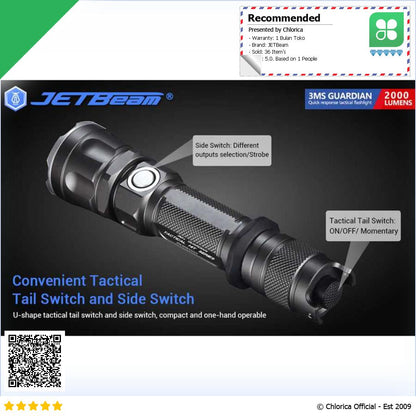 JETBeam Senter LED Flashlight Tactical SST 70 2000 Lumens 3Ms Guardian