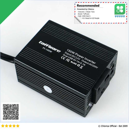 Taffware Power Inverter Mobil 12V to 220V 150W dengan 2 USB Port PI 150W