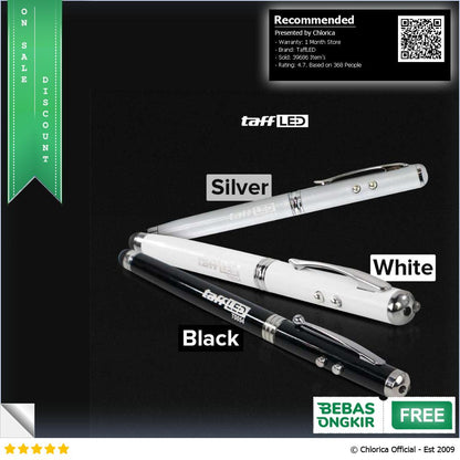 TaffLED Pulpen 4 in 1 Senter Laser Pointer Pen dan Stylus Tinta Hitam T0054