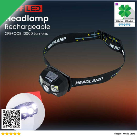 TaffLED Headlamp Rechargeable USB Motion XPE+COB 10000 Lumens BL066