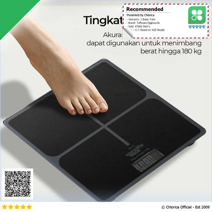 Taffware Digipounds Timbangan Badan Digital Kaca Akurat 180kg BT 986