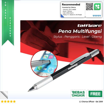 Taffware Pena Multifungsi Plastik Stylus Penggaris Waterpass Obeng 9625