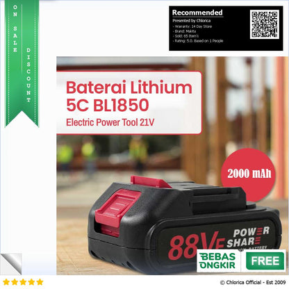 Baterai Lithium 5C BL1850 Electric Power Tool 21V 88Vf