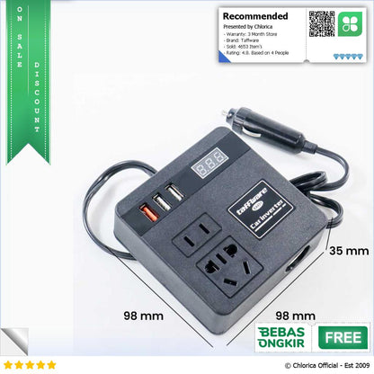 Taffware Car Power Inverter Konverter USB Charging 12 24V 100W EA851