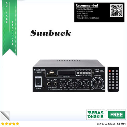 Sunbuck Audio Bluetooth 5.0 DAC Amplifier 2 Ch Remote 2000W AV 660BT