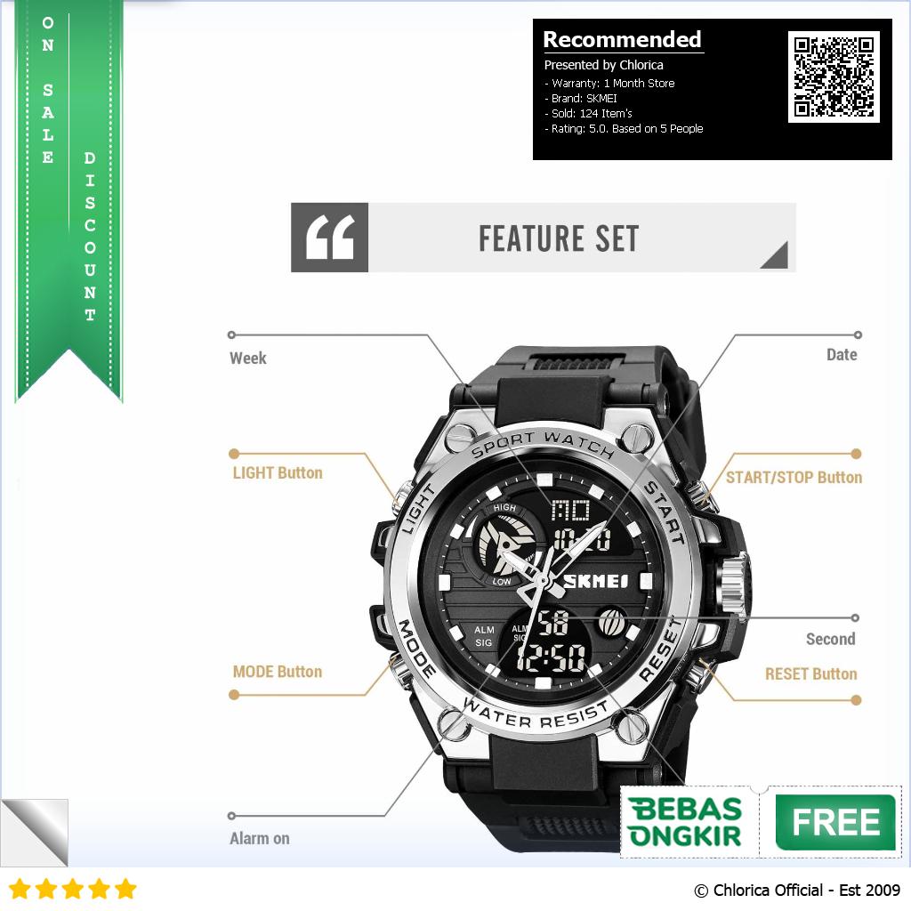 SKMEI Jam Tangan Pria Analog Digital Sport Alarm Waterproof EL Light 2031