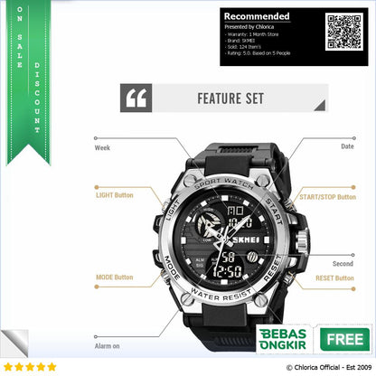 SKMEI Jam Tangan Pria Analog Digital Sport Alarm Waterproof EL Light 2031