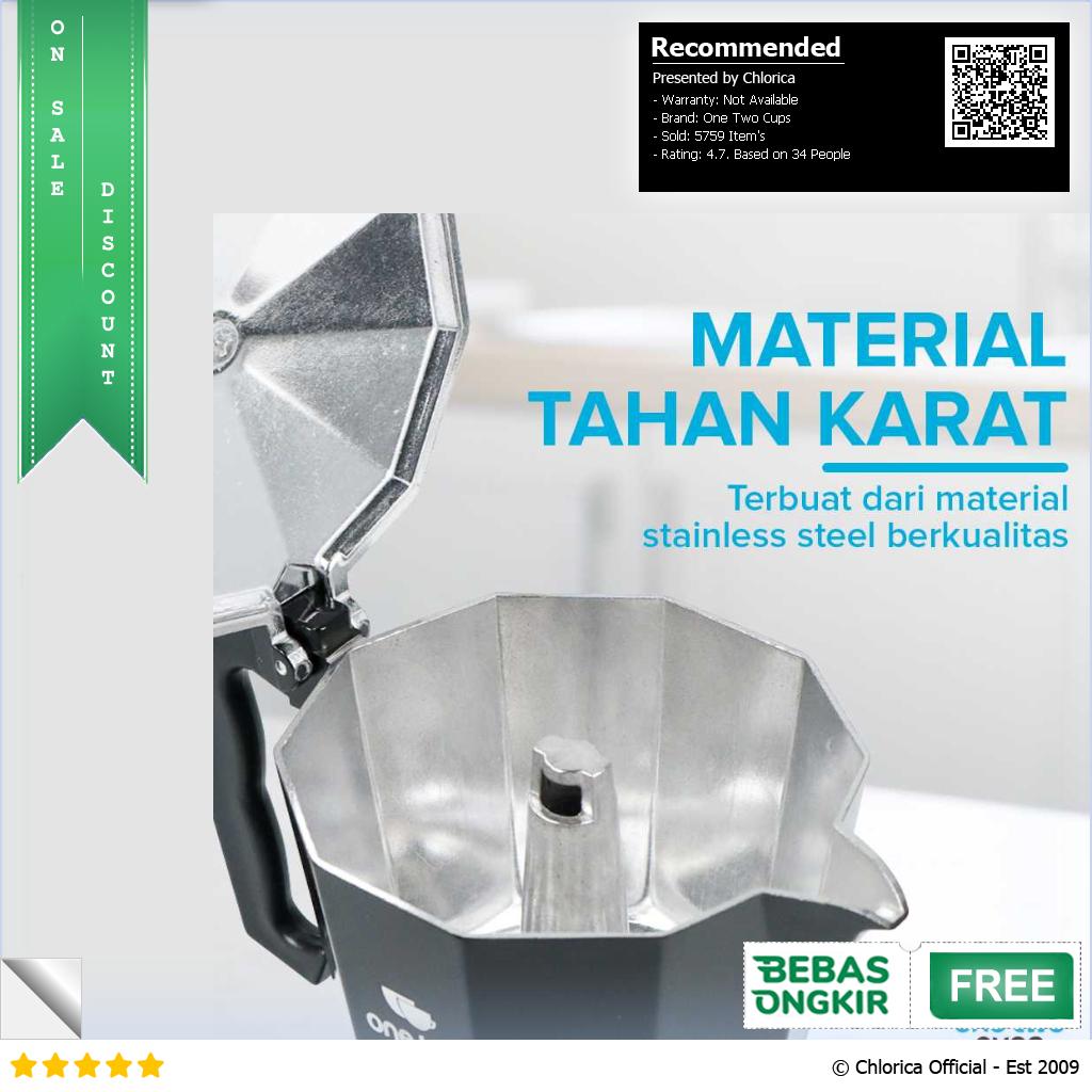 One Two Cups Teko Kopi Moka Pot Espresso Coffee Maker Stovetop Filter MX001