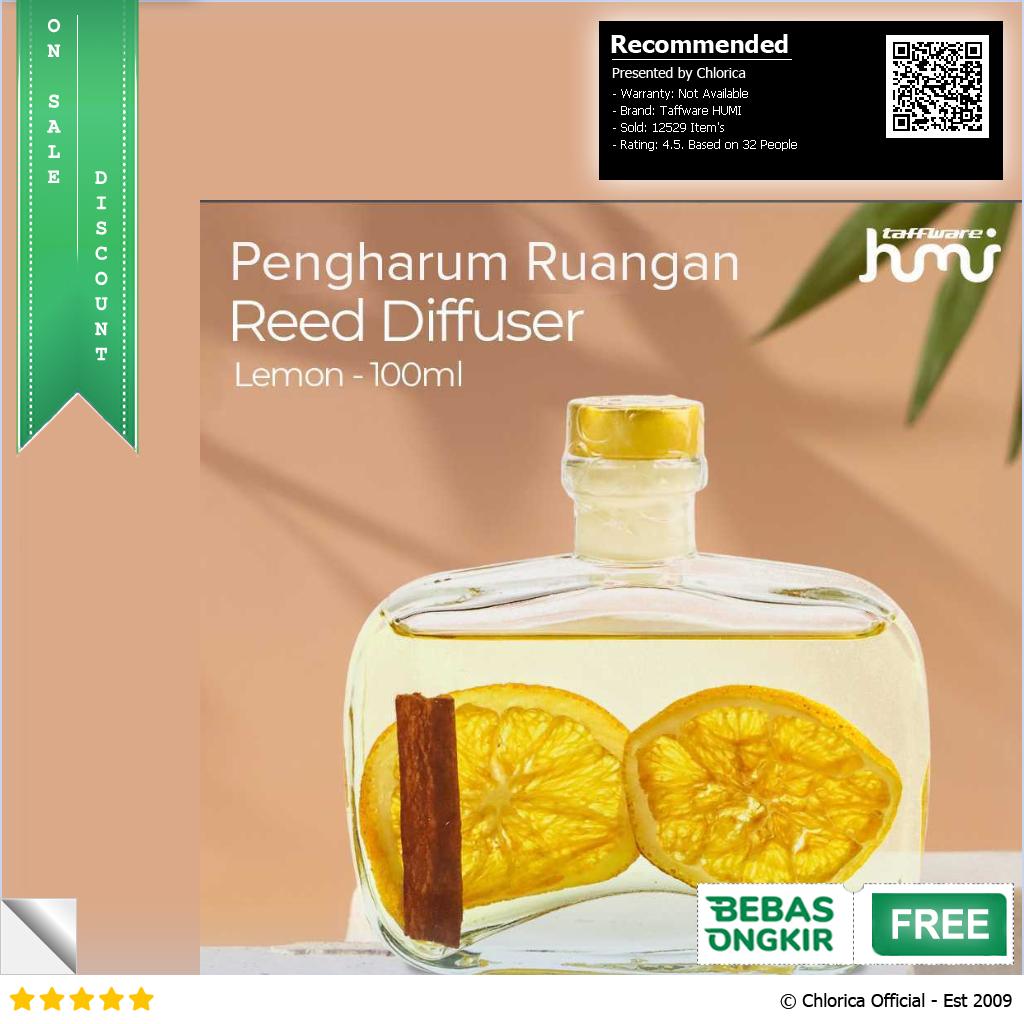 Taffware HUMI Pengharum Ruangan Reed Diffuser with Cotton Sticks 100ml DF 200