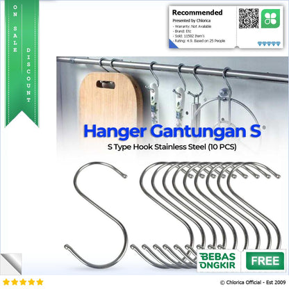 Hanger Gantungan S Serbaguna Stainless Steel Hook 10 PCS M127