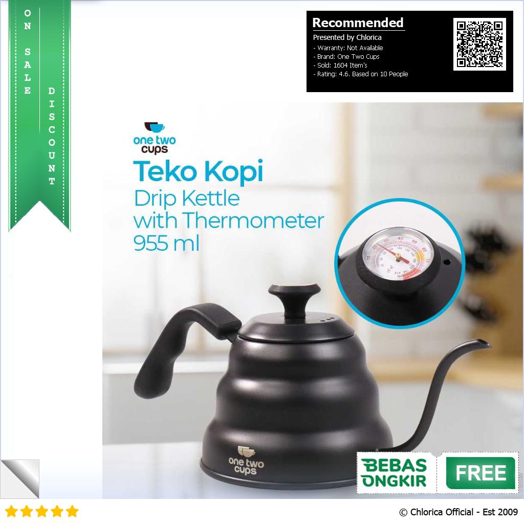 One Two Cups Teko Kopi Leher Angsa Pour Over Drip Kettle Thermometer KE4012