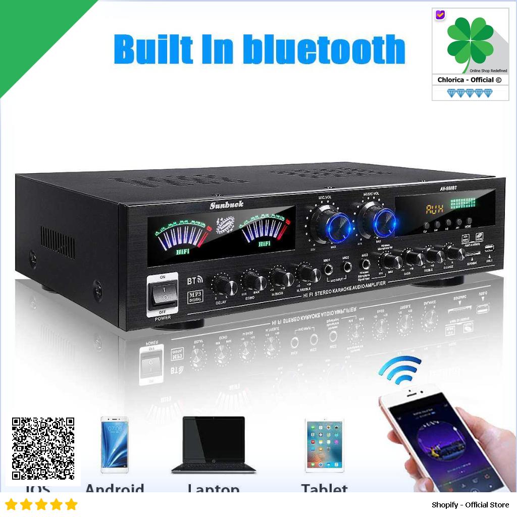 Sunbuck Audio Amplifier Bluetooth 5.0 Microphone HiFi USB MP3 Player AV 555BT