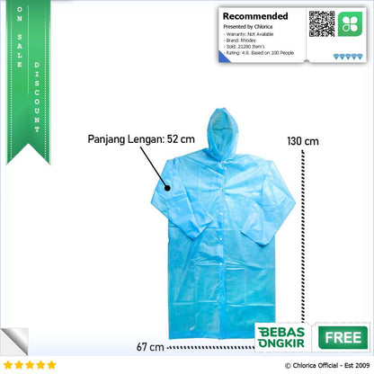 Rhodey Jas Hujan Portable Raincoat Poncho EVA All Size with Hood TY876