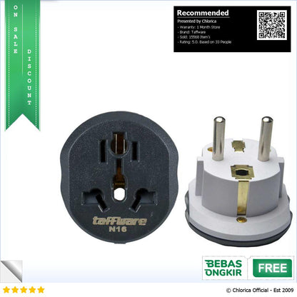 Taffware Loop Universal Travel Adaptor AU US UK to EU Plug 16A N16