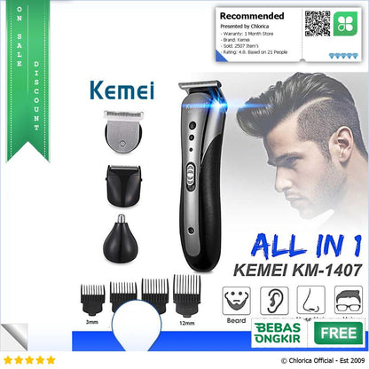 Kemei Alat Cukur Rambut Kumis Elektrik Hair Trimmer Rechargeable KM 1407