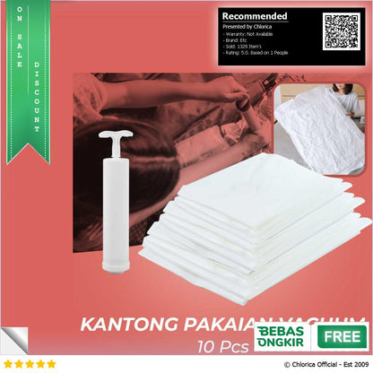 WHISM Kantong Plastik Pakaian Vacuum Bag 10PCS with Hand Pump WH021