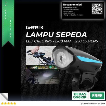 TaffLED Lampu Depan Sepeda Klakson LED Cree XPG 1200mAh 250 Lumens 7588